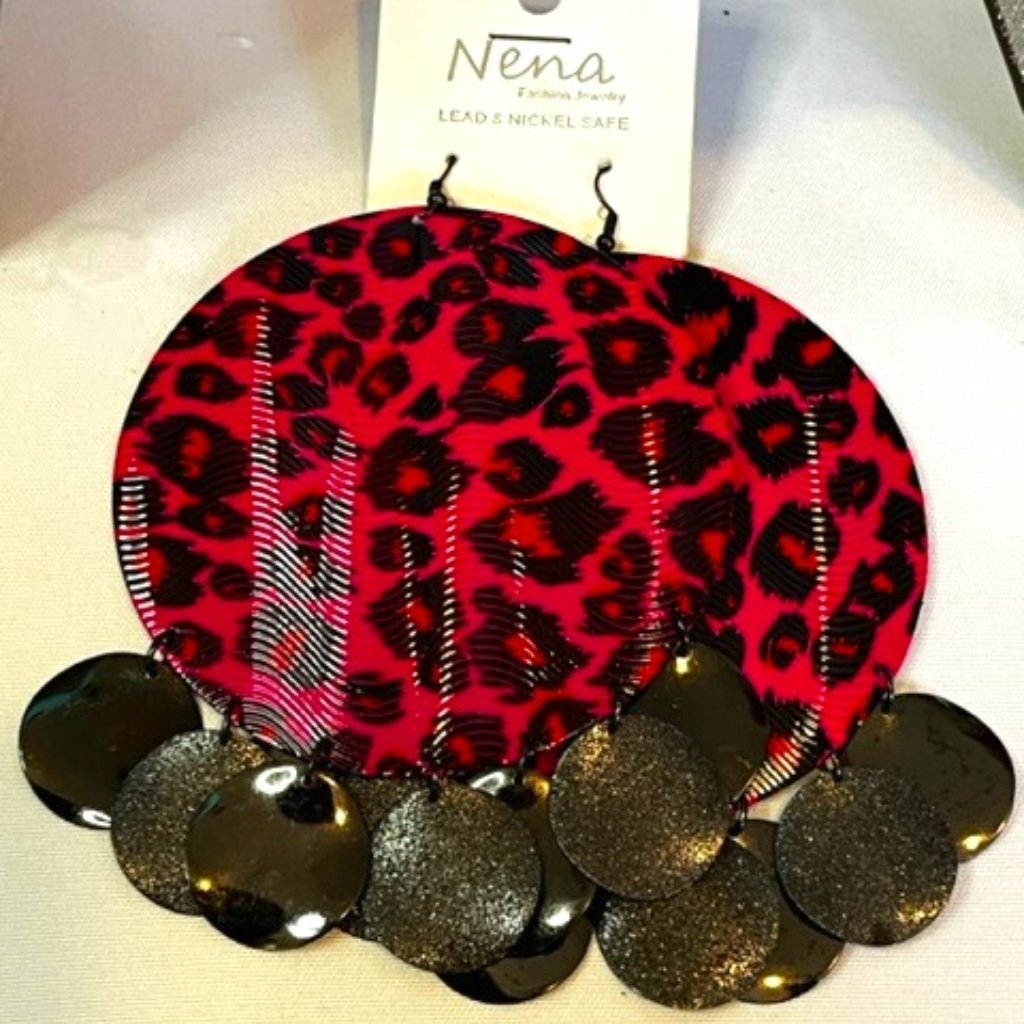 Large Fuschia Animal Print Earrings